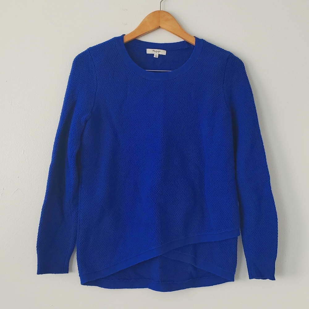 Madewell Womens Cobalt Blue Cross Hem Waffle Feature Knit Sweater Top Medium